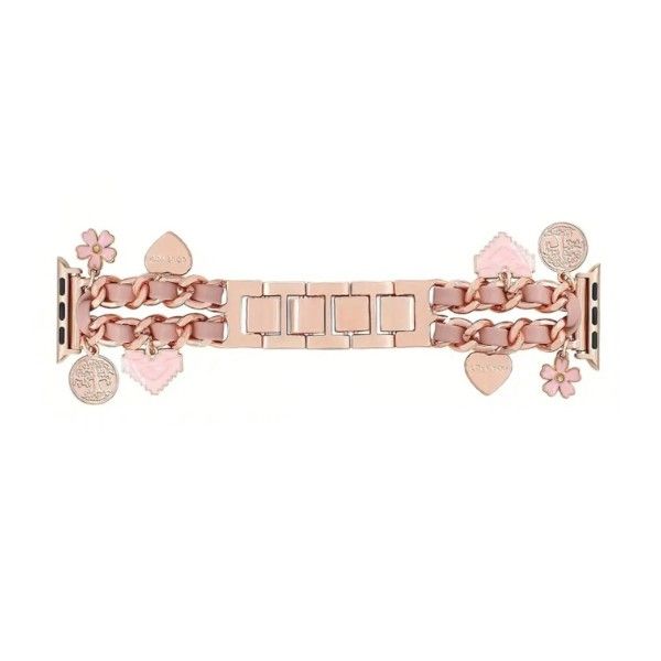 42/44/45/49mm Chain Design Compatible Apple Watch Strap With Hanging Pendants - Girl Pink
