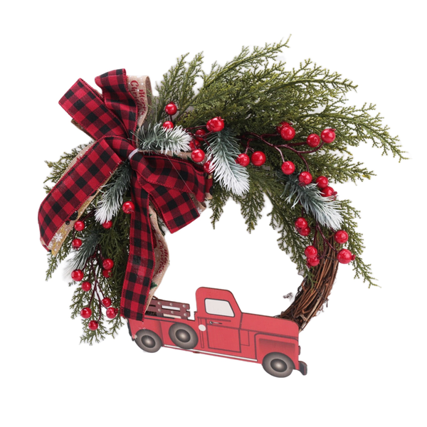 Red Truck Christmas Wreath Wooden Vintage Christmas Wreath Hanging Decor, f