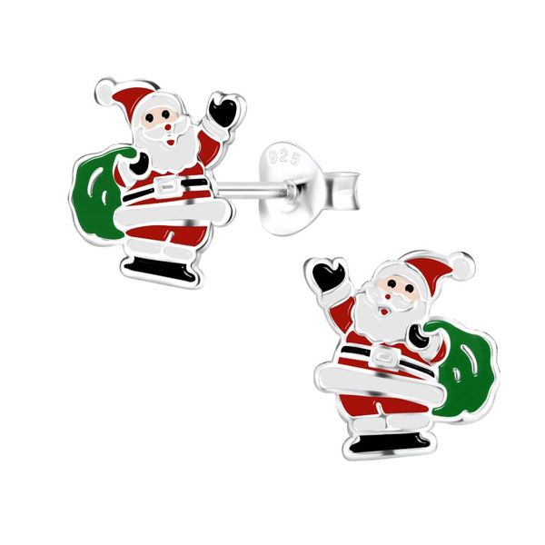Santa with his Bag Enamel and Sterling silver Earrings