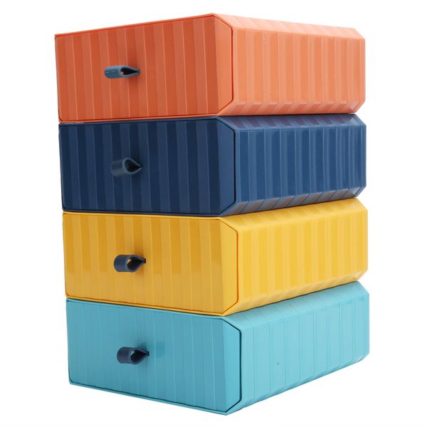 4Pcs Stackable Plastic Storage Drawers Set for Desk 21x20x8cm Home Office