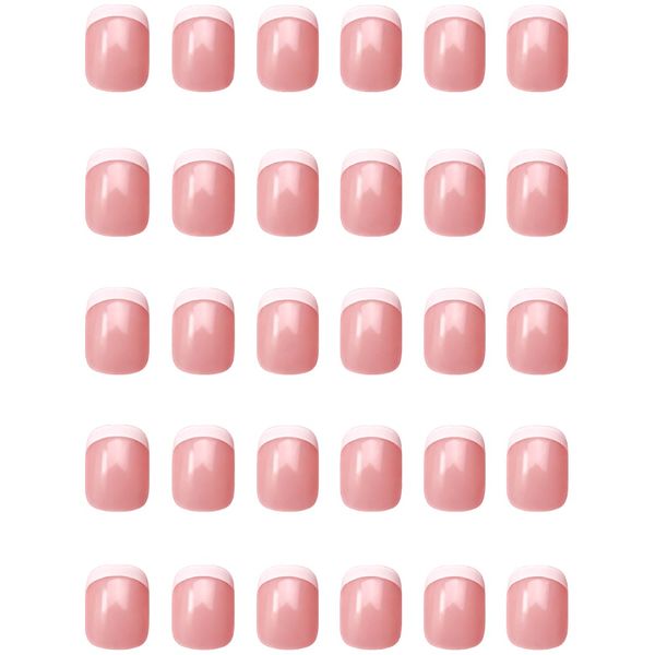 120 Piece - Short Square Natural Gloss French Tip Press-On Nail Set
