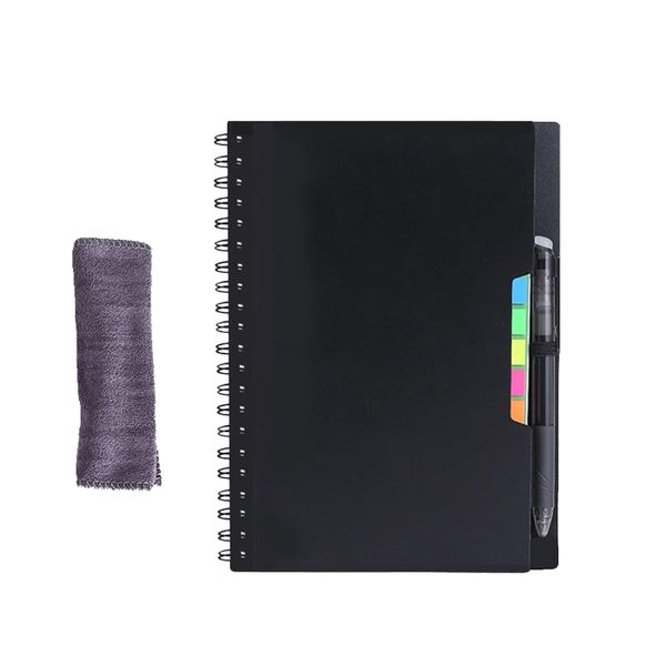 Reusable Smart A5 Notebook Gift Set with Pen and Cloth Cover - Black