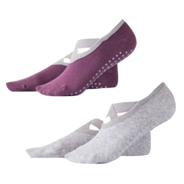 Sport Non-Slip Soft Purple &amp; Grey Yoga Socks Set of 2