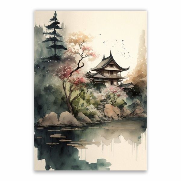 Japanese House Landscape Poster - A1