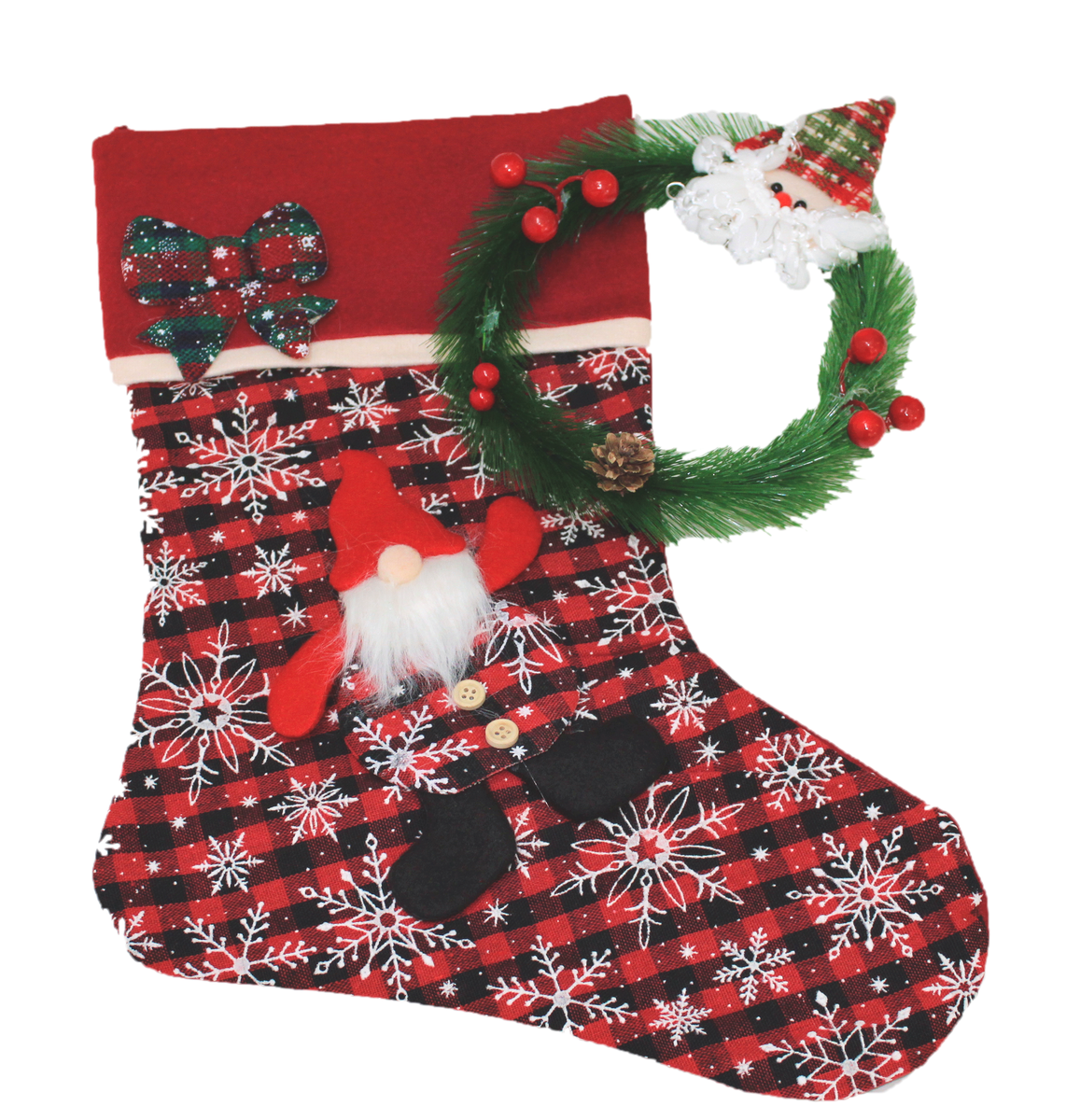 Santa Claus Christmas Stocking and Wreath Set