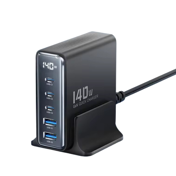 TOOCKI 140W GaN Charging Station Travel Desktop Charger 3 Type-C+2 USB-A