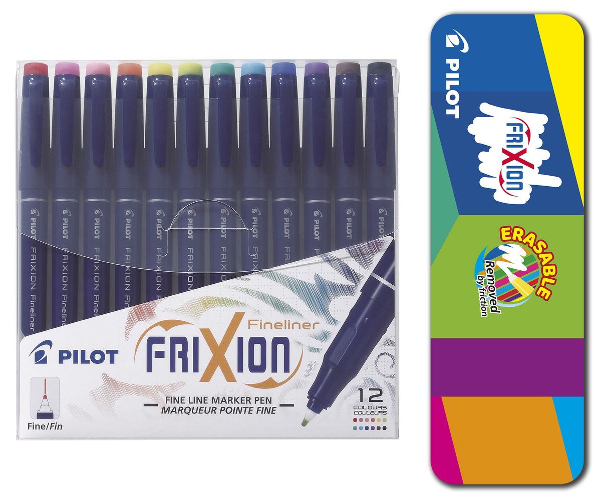 Pilot SW-FF Frixion Erasable Fineliner - Wallet of 12 Colours + Tin ...