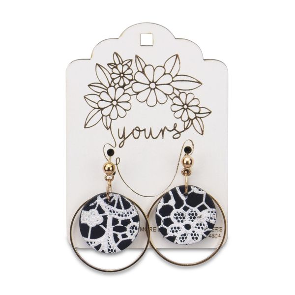 Yours - Hanging Earrings - Lace - White and Black - Gold-Plated Hoop