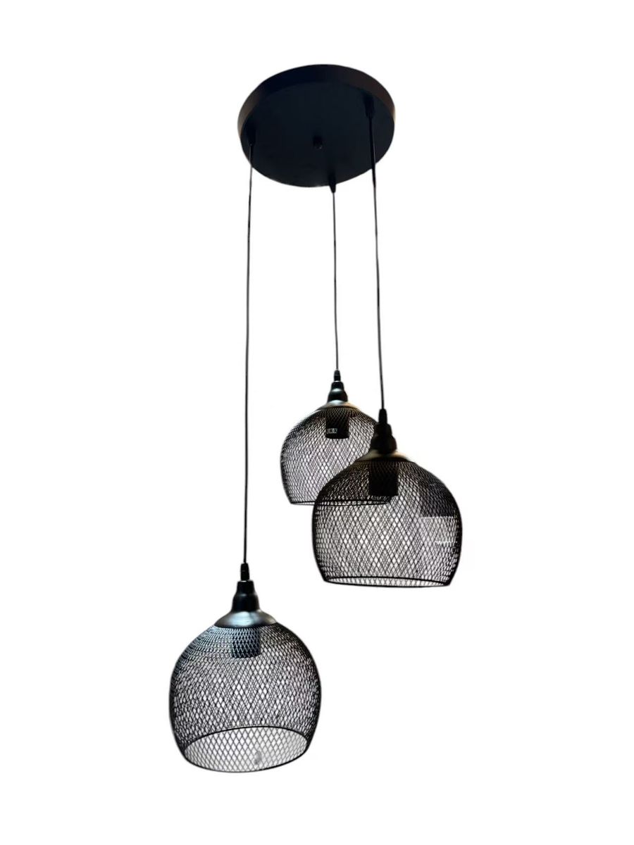 Industrial Mesh Triple Dome Pendant Lamp - Black