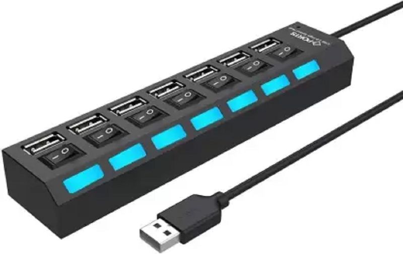 Universal 7 Port USB2.0 Hub Independent Switch LED Indicator For PC laptop