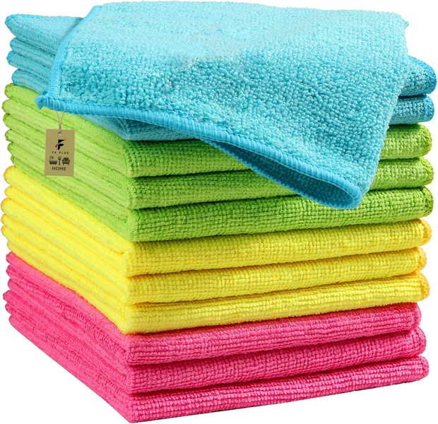 FA PLUS 12 Microfiber Towels, Reusable Cleaning Rags for Car and Kitchen