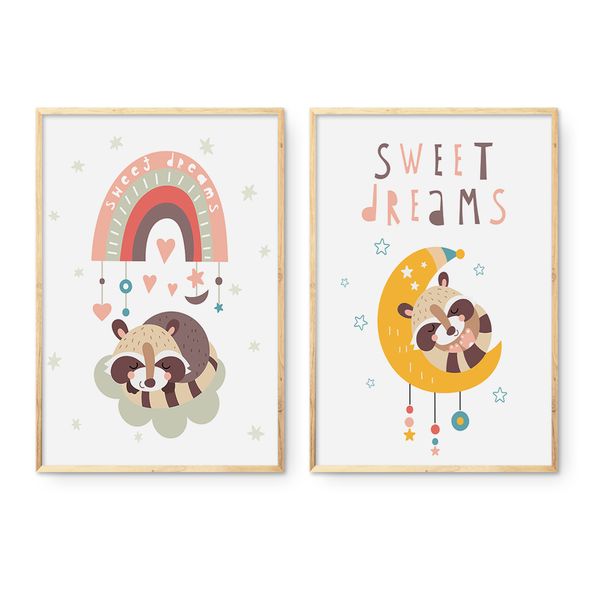 Cape Art Framed Canvas 2 Piece 40x60cm Sweet Dreams Raccoon