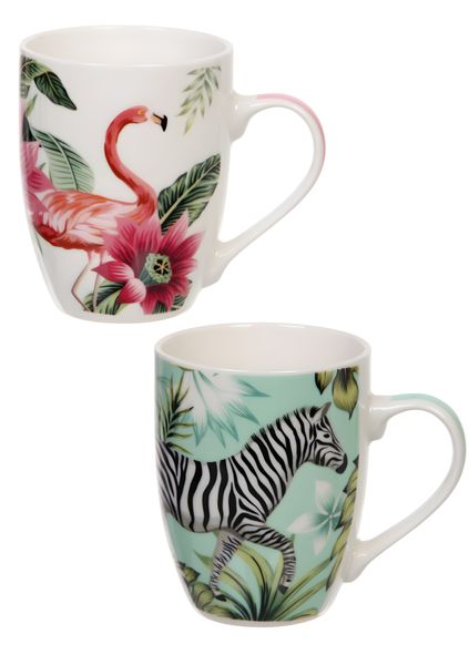 2 Pack Ceramic Colorful Wildlife Design Coffee or Tea Mugs Kitchenware