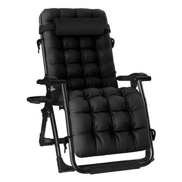 Folding Recliner Lounger Deck Chair With Cushion And Cup Holder