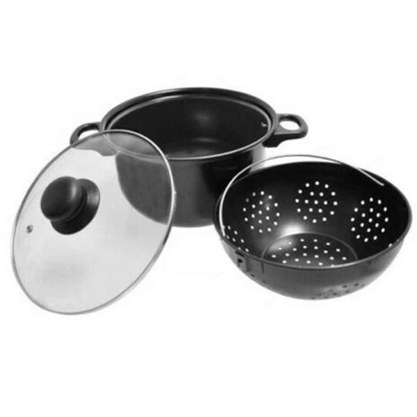 Heavy Duty Pasta Pot With Built-In Strainer - Black