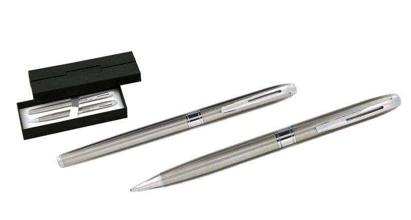 Silver Ballpoint And Rollerball Pen Set With Pre image
