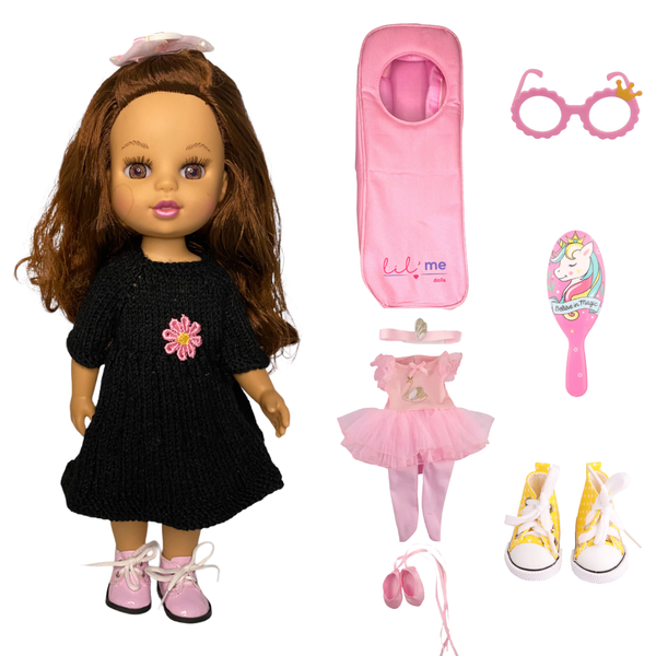 Lil'Me Doll Nina 14'/35cm - Light Olive Skin . Hair - Brown with Curls