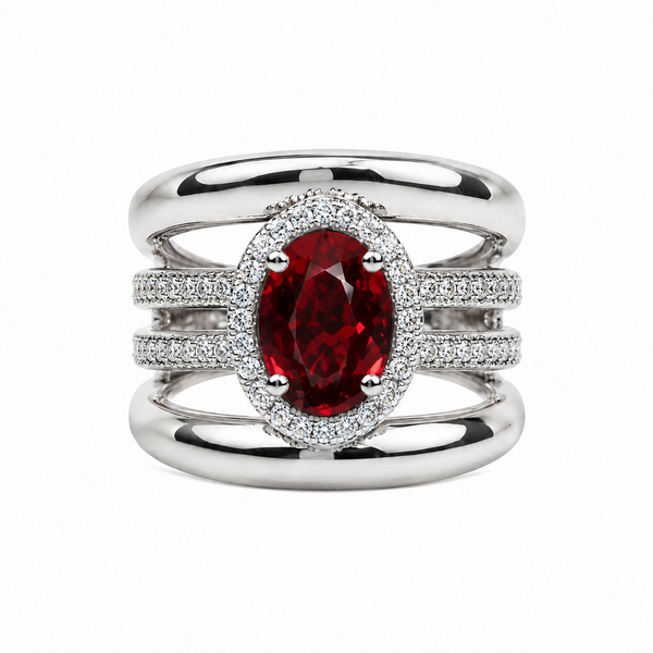 Women Red-Silver 925 Sterling Silver Statement Ring