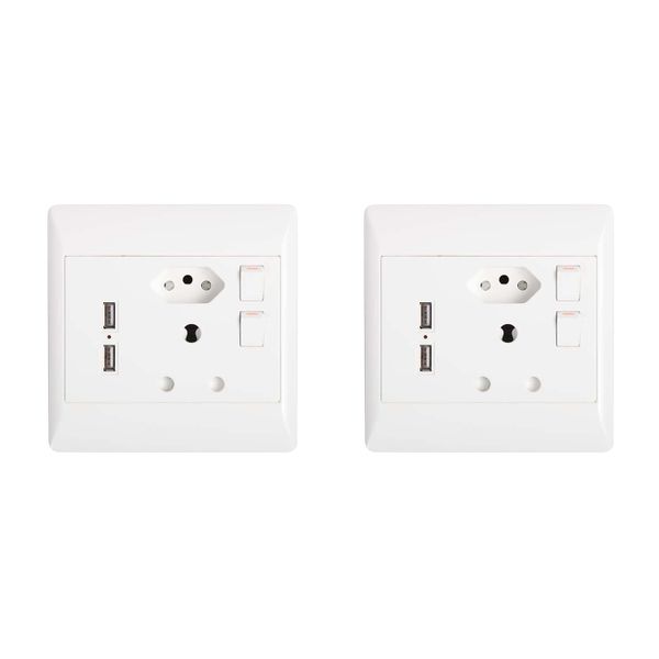 Set Of 2 Double Wall Sockets 1 x 3 &amp; 1 x 2 Point With 2 USB ports - White