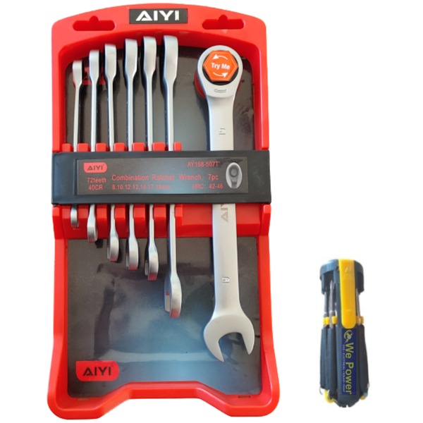 Ratchet Spanner Set 7-Piece With Free Screwdriver Set