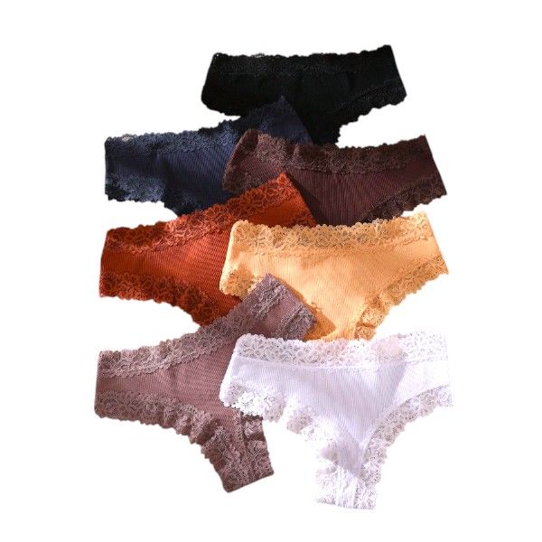 7-Pack Lace-Trimmed Ribbed Cotton Bikini Panties - Multicolor
