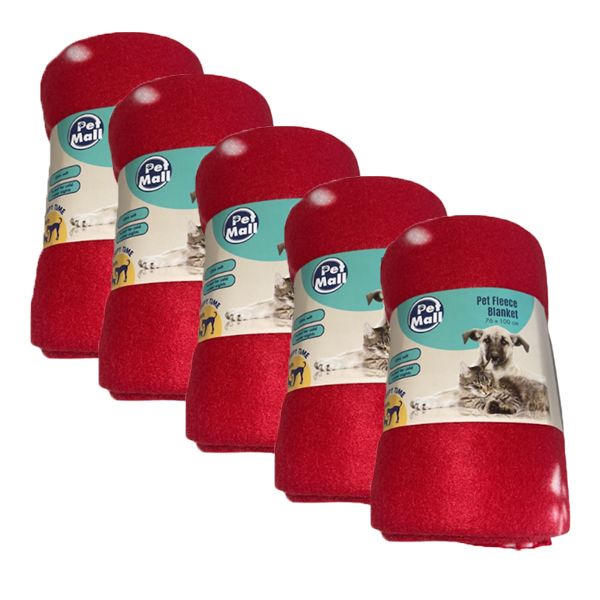 Pet Mall Pet Fleece Blanket Red Paw Print (76 x 100cm) - 5 Pack