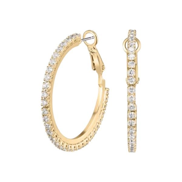 Classic Medium Sized Hoop Earrings With Crystal Embellishment - Silver