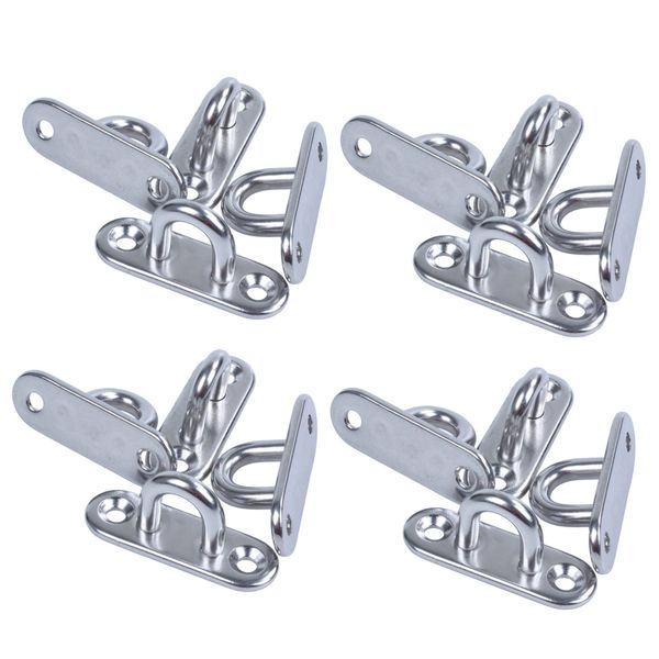 12Pcs 5mm 304 Stainless Steel Oblong Pad Eye Plate Staple Ring Hook