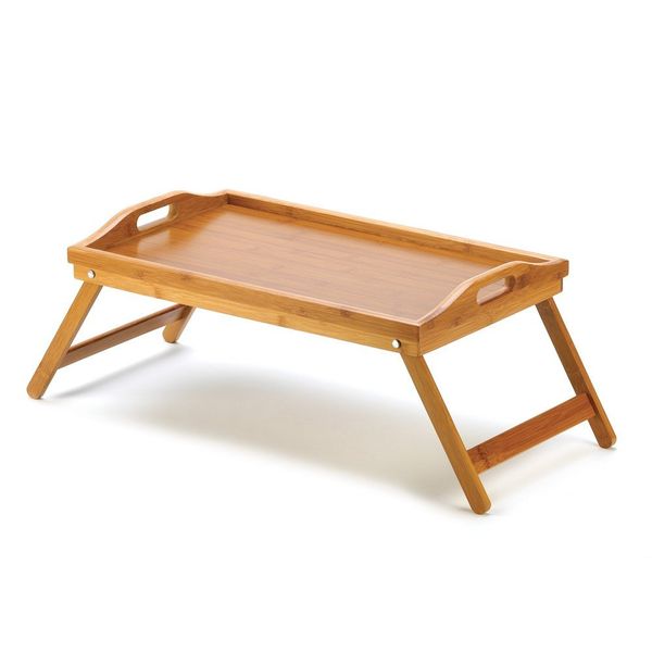 Bamboo Serving Bed Tray with Foldable Legs Adjustable Portable