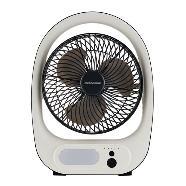 Mellerware Fan Rechargeable Desktop Plastic White 7in 7W "Light Wave