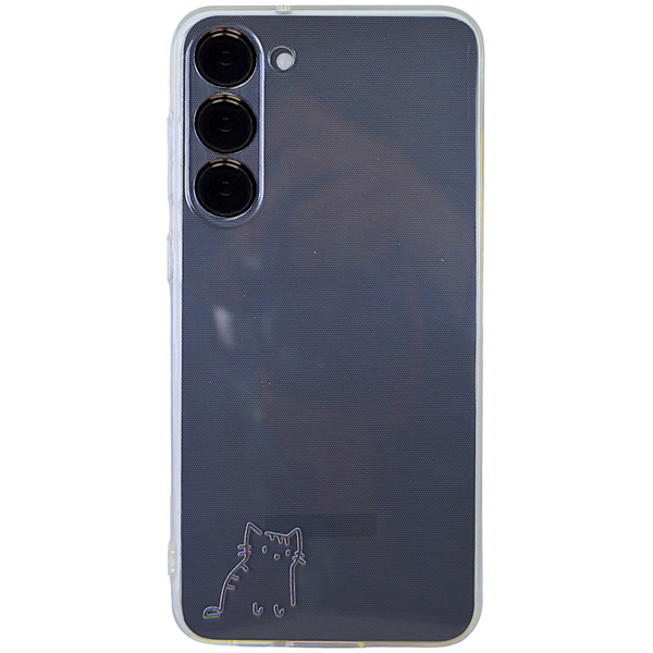 Clear - Phone Case with Tiny Black Cat - Compatible with Samsung S23+