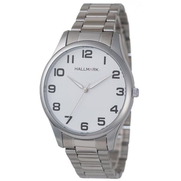 Hallmark Gents Silver Bracelet White Dial Watch - 42mm