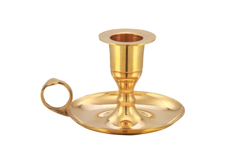 Dinner Candle Holder with Handle - Gold Finish