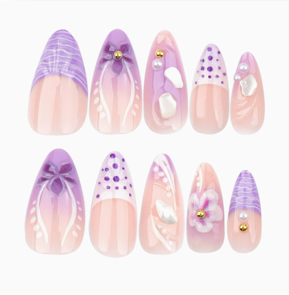 Reusable Handmade Gel Press-On Nails- Leopard &amp; Pink Floral Almond (Medium)
