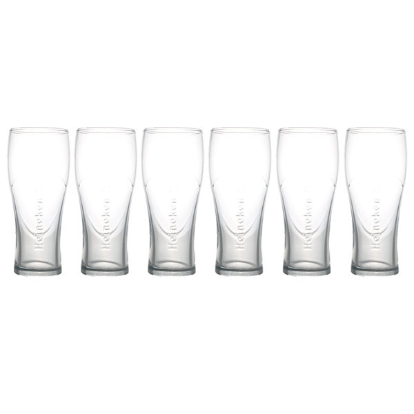 Heineken Embossed Clear Beer Glasses - 500ml - 6 pack