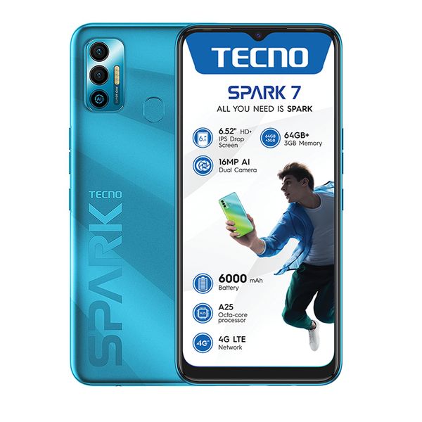 Tecno Spark 7 Dual Sim 64GB Network Locked - Morpheus Blue