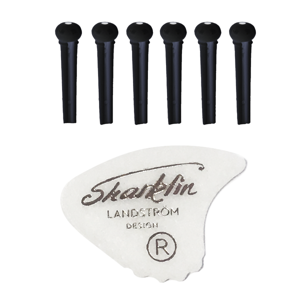 Acoustic Guitar Bridge Pin Set (Bk) of 6 Pin and Sharkfin Plectrum (Sweden)