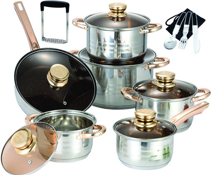 Silver Stainless steel Stainless Steel 12 Piece Cookware Pots