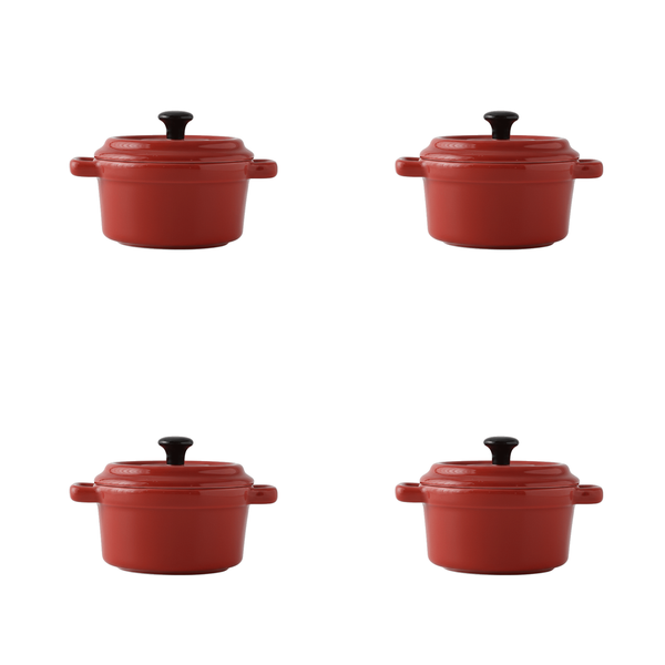 4 Pack Porcelain Double-Handled Soup Bowl - Red