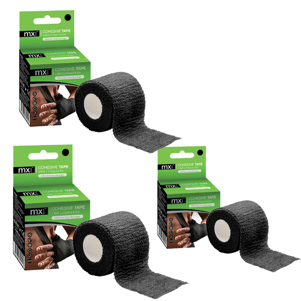 MX Health Cohesive Tape Black - 5cm x 4.5m - Pack of 3