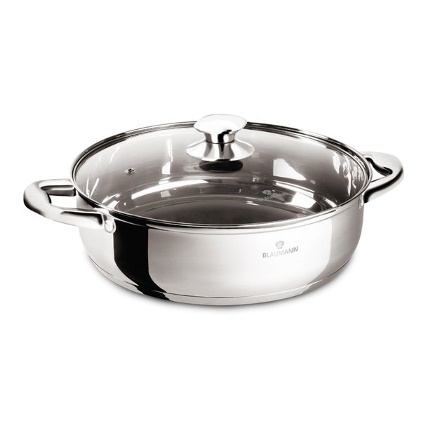 Blaumann 28cm Stainless Steel Shallow Pot with Lid - Gourmet Line