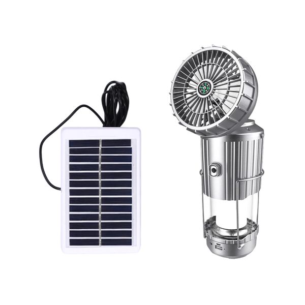 Solar Camping Lantern Fan With Speaker Power Bank Compass,Handheld