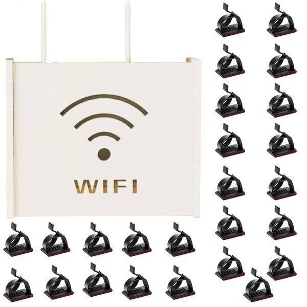 Home Wall Mounted Wifi Storage Box &amp; Computer Cable Clips 26 Set(24cm)