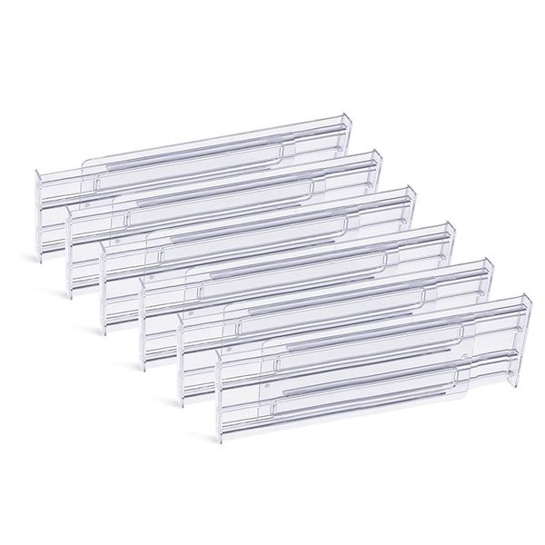 Clear Acrylic Drawer Dividers Adjustable Expandable Organiser Set - 6 Pack