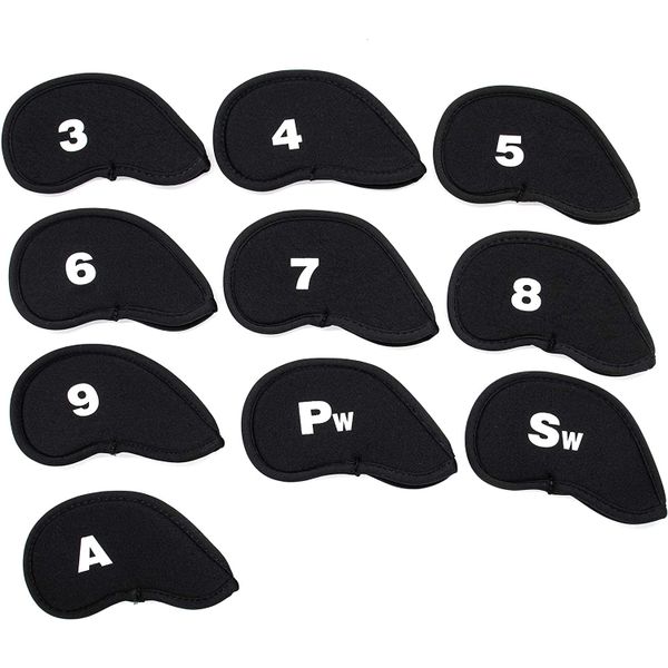 Neoprene Golf Club Iron Head Protective Covers 10 Pieces-Black-White Marker