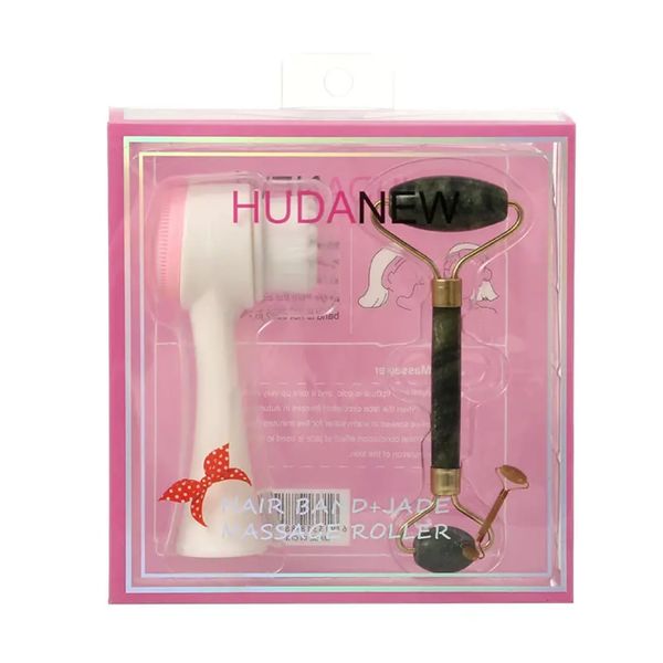2-in-1 Face Brush Jade Roller Stick Set Massager Push Face Beauty Device
