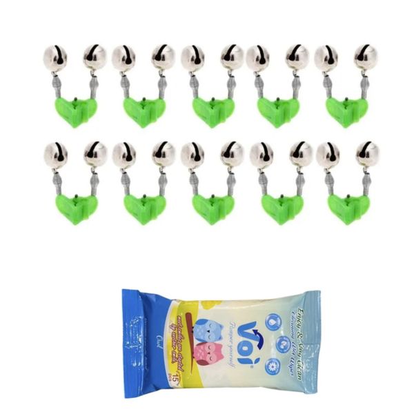 Fishing Alarm Clip on Bells 10 Piece With Fishing Wipes