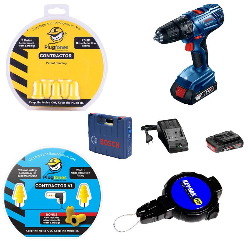 Bosch - Cordless Drill Kit, Corded Plugfones, Replacement Foam & Key-Bak