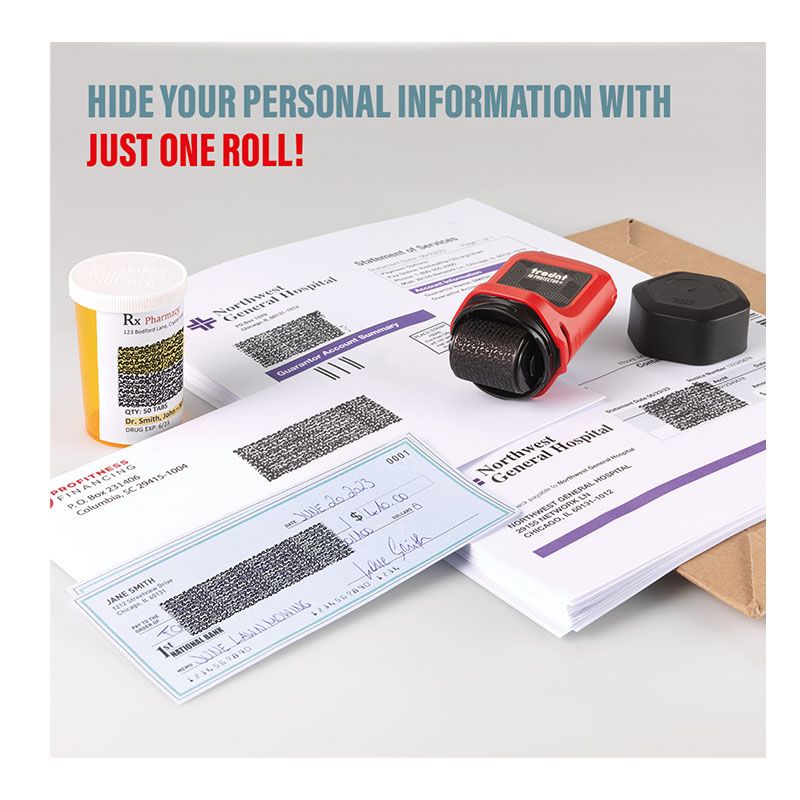 Trodat ID Protector Inktrol (rood) - rol ter bescherming tegen identiteitsdiefstal met geïntegreerde doos en briefopener (3-in-1
