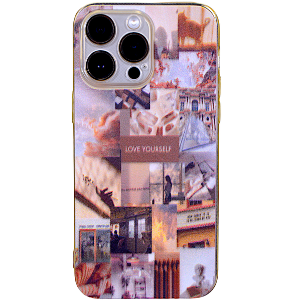 Brown Aesthetic Phone Case with &amp; Love Yourself Quote for iPhone 14 Pro